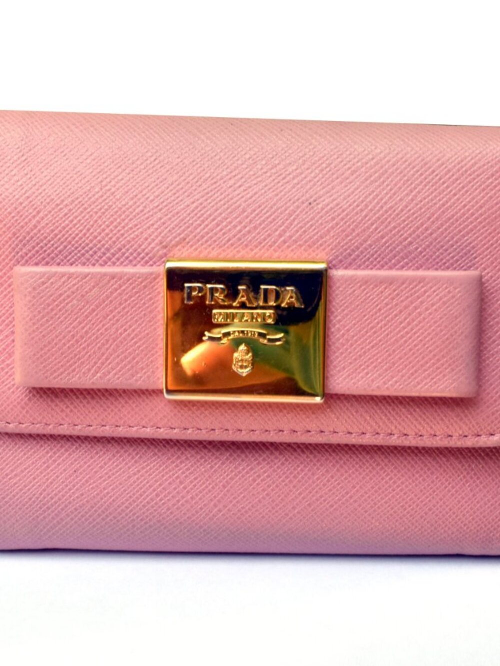 Prada Pink Saffiano Leather Bow Flap Trifold Wallet - Picture 4 of 12